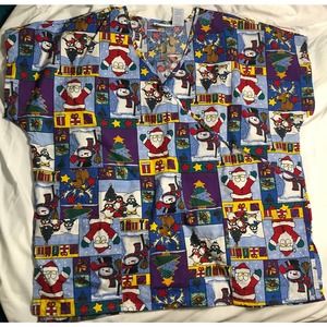 Women Christmas Theme Scrub Shirt Size 1x  Holiday Scrub Top